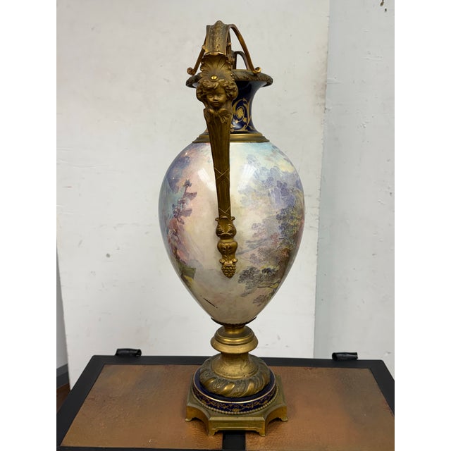 19th Century Rococo Shepherds Lovers Porcelain Vase With Ormolu Cherub Handles For Sale - Image 4 of 12