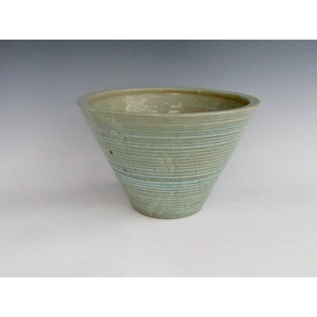 Zanesville Pottery Homespun Planter Pot Aqua with Green Ribs Chairish