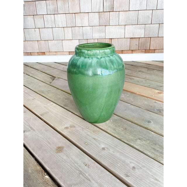 Large Vintage Green Ceramic Vase For Sale - Image 4 of 5