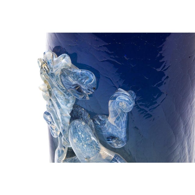 Mid-Century Modern French Blue Glass Vase with Lion, 1960s For Sale - Image 3 of 6