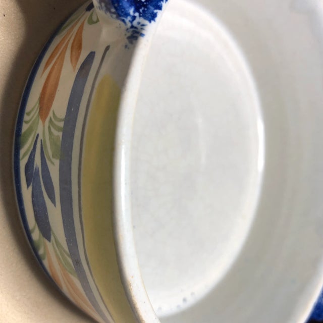 White Vintage Circa 1930s Hand Painted Henriot Quimper France Ceramic Bowl or Wine Coaster French Faience For Sale - Image 8 of 10