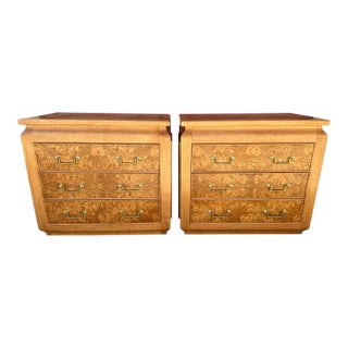 Vintage Henredon Style Burl Wood Pair of Nightstands For Sale