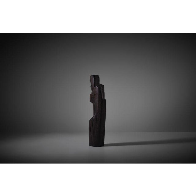 Large Abstract Dark Stained Wooden Sculpture, 1970s For Sale - Image 3 of 11