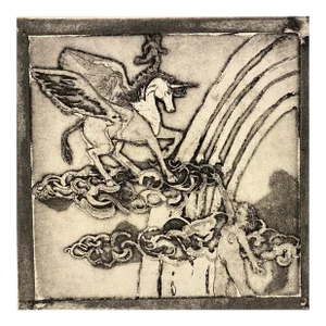 1977 Sue Cohen Unicorn and Rainbow Embossed Etching