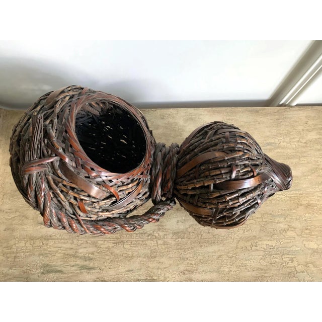 Japonisme Antique Japanese Gourd Shape Bamboo Ikebana Basket For Sale - Image 3 of 11