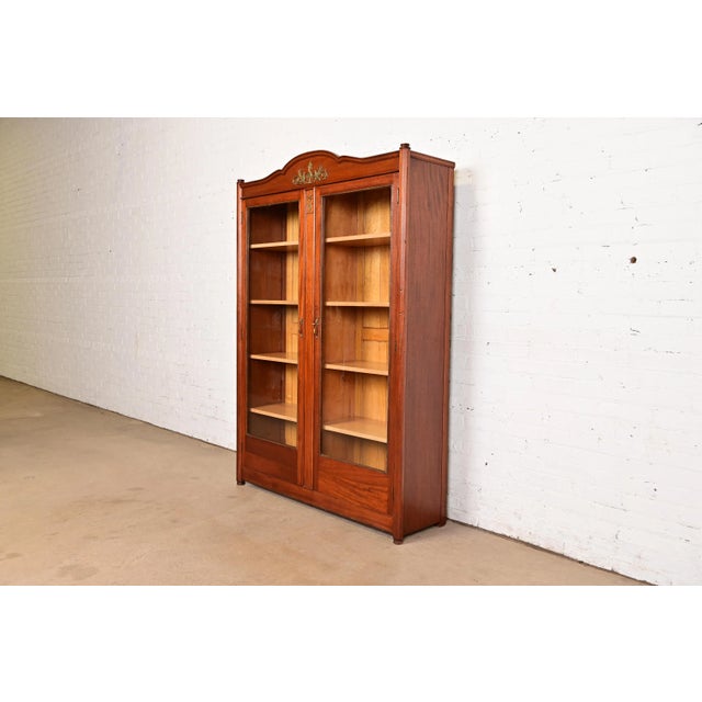 Victorian Antique French Empire Mahogany Double Bookcase With Mounted Ormolu, Circa 1890s For Sale - Image 3 of 14