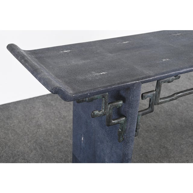 Gray Maitland Smith Modern Altar or Console Table in Faux Shagreen, 20th Century For Sale - Image 8 of 10