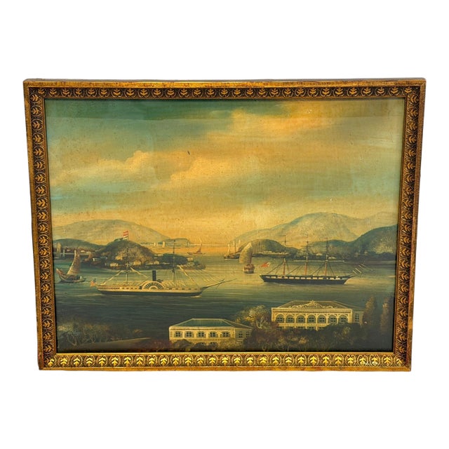 19th Century Chinese Export Harbor / Seascape Paintings For Sale