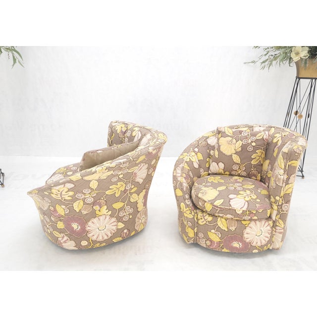 Pair Mid Century Modern Nautilus Lounge Fire Side Chairs Abstract Print Pattern For Sale - Image 14 of 15