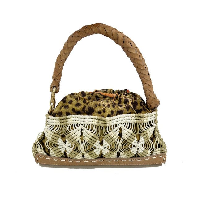 Contemporary Vintage Roberto Cavalli Macrame Silk Drawstring Baguette For Sale - Image 3 of 9