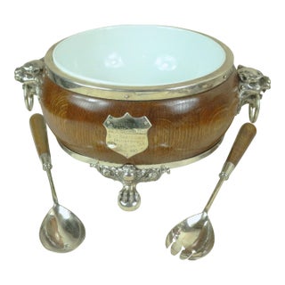 Late 19th Century English Oak and Silver Salad Set For Sale
