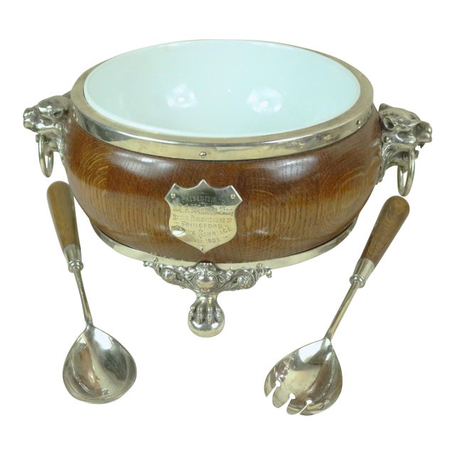 Late 19th Century English Oak and Silver Salad Set For Sale