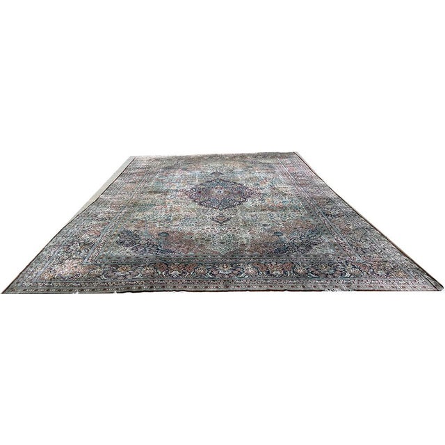 Contemporary A Stunning Vintage Mansion 12' X 18' Size All Silk 400+ Kpsi Persian Qum Pattern Silk Rug For Sale - Image 3 of 12