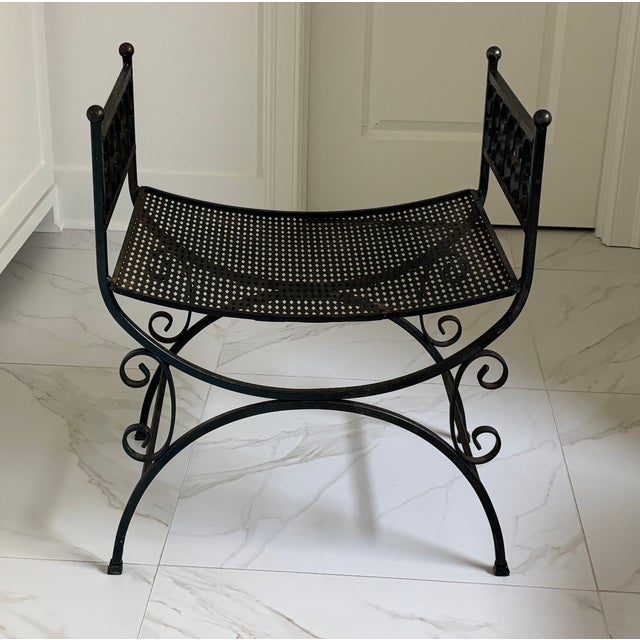 Arthur Umanoff Vintage Spanish Revival Arthur Umanoff Granada Style Iron Garden Stool / Iron Vanity Seat For Sale - Image 4 of 12