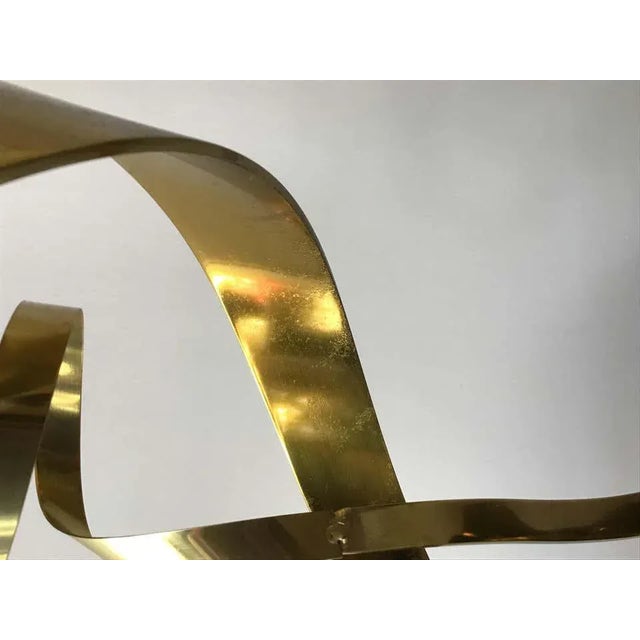 1980s Brass Ribbon Abstract Sculpture on Marble Base For Sale - Image 12 of 13