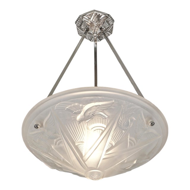 French Art Deco Pendant Light by Hettier Et Vincent & Hanots - 1930s France For Sale