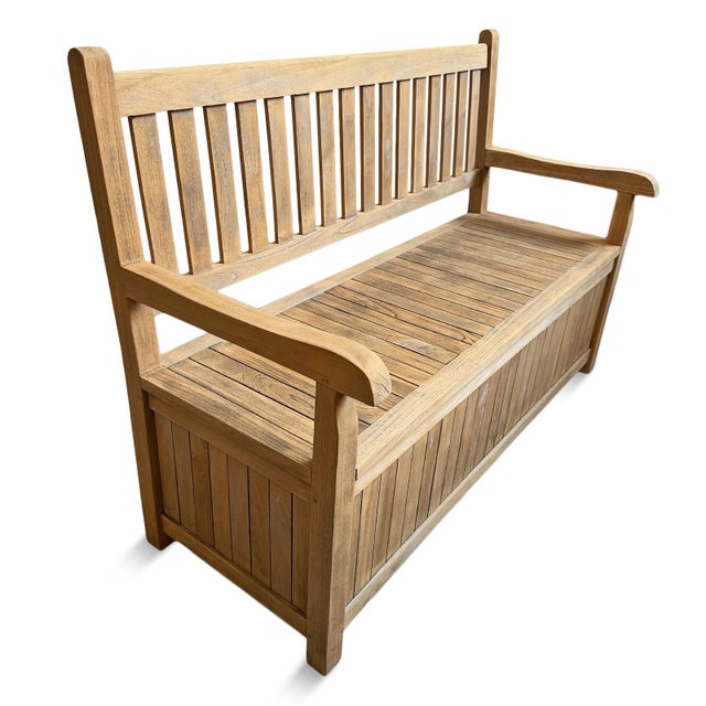 2020s Outdoor Teak Storage Bench For Sale - Image 5 of 6