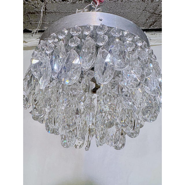 Chrome Vintage Mid-Century Modern Reeded Chrome Tiered Crystal Chandelier For Sale - Image 8 of 10