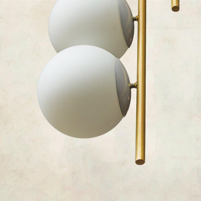 Brass + Opaline Glass Globe Chandelier by South Loop Loft For Sale - Image 4 of 8