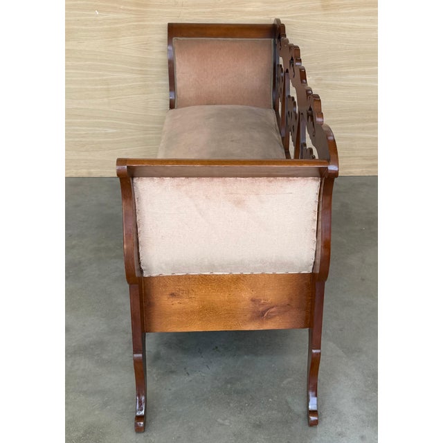 20th Century Catalan Bench in Walnut with Upholstered Seat and Arms For Sale - Image 13 of 18