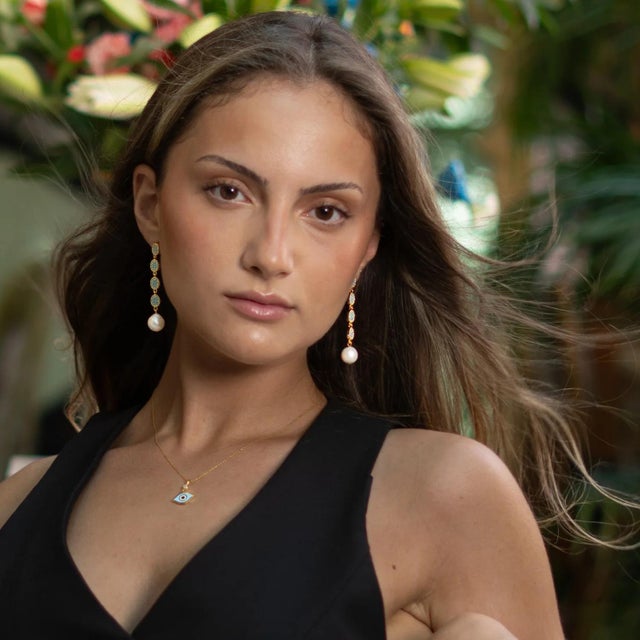 Celestial Protection Light Blue Evil Eye Gold Necklace For Sale - Image 4 of 8