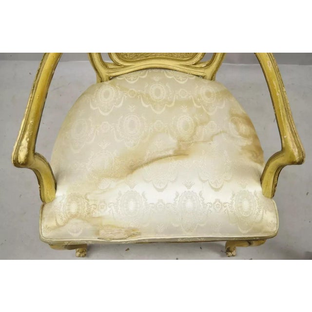 Mid 20th Century Vintage Italian Provincial French Louis XV Yellow Cane Dining Arm Chairs - Pair For Sale In Philadelphia - Image 6 of 12