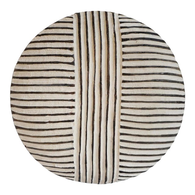 Vintage Round Black & White African Zulu Shield Wall Object For Sale