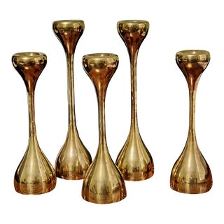 1960s Mid-Century Modern Brass Candlestick Holders - Set of 5 For Sale