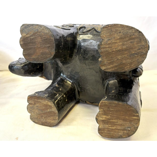 Vintage Solid Wood Painted African Elephant Stools- A Pair For Sale - Image 12 of 15