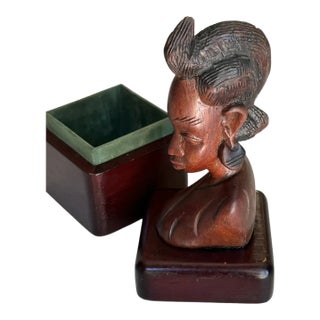 Ooak Carved African Woman Figural Trinket Box For Sale