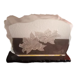 1980s Floral Etchel Glass Plaque on Glass Pedestal