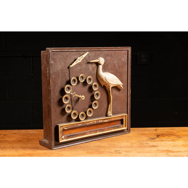 c. 1900s-1910s; W-W-W (White, Wile, and Warner) - Buffalo, NY Antique birthstone advertising clock with mechanical stork...