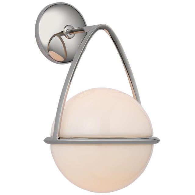 Modern AERIN for Visual Comfort Signature Lisette Bracketed Sconce in Polished Nickel with White Glass For Sale - Image 3 of 4