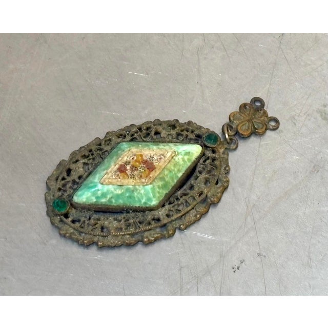 Victorian Early 20th Century Victorian Style Micromosaic Silver Tone Pendant For Sale - Image 3 of 5