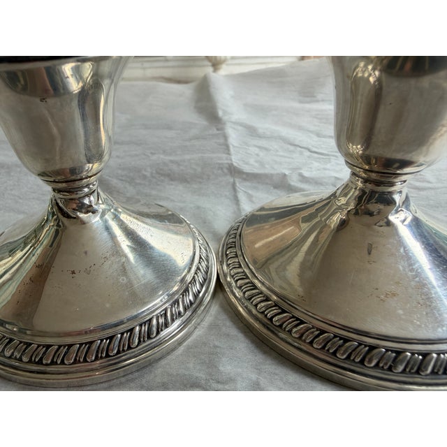 Pair of Vintage Weighted Sterling Silver Candlesticks | Reeded Bases | 3” Tall For Sale - Image 6 of 6