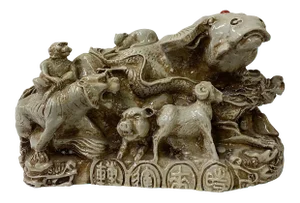 Chinese Resin Zodiac Animals Wealth Gather Fengshui Ox Statue