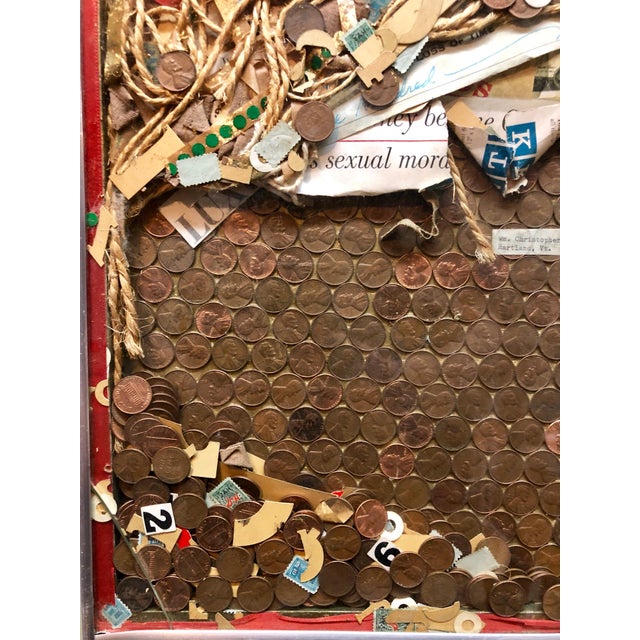 William R. Christopher, Assemblage Collage Painting/Sculpture with Pennies and Scrap Civil Rights Artist, 1963 For Sale - Image 4 of 8