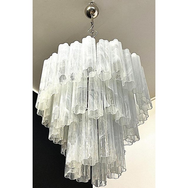 Big Three-Tier Murano Glass Tube Chandelier in White Albaster, 1980s For Sale - Image 6 of 12