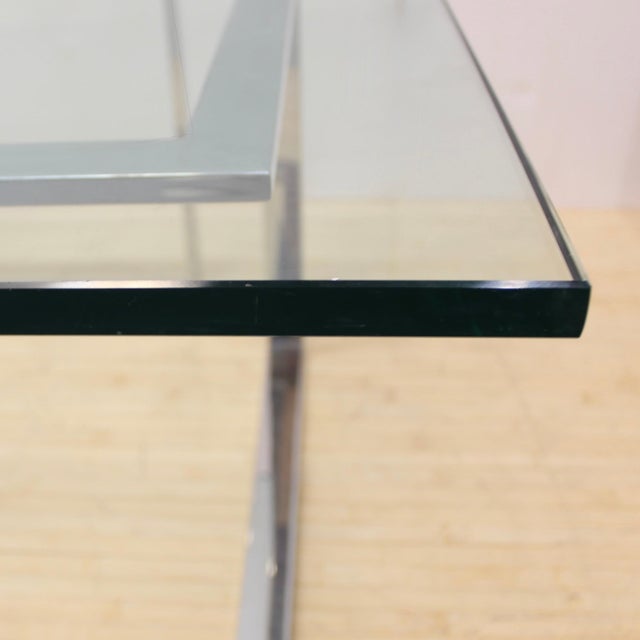 Vladimir Kagan 1980s Modernist Chrome & Glass Square Coffee Table For Sale - Image 4 of 7