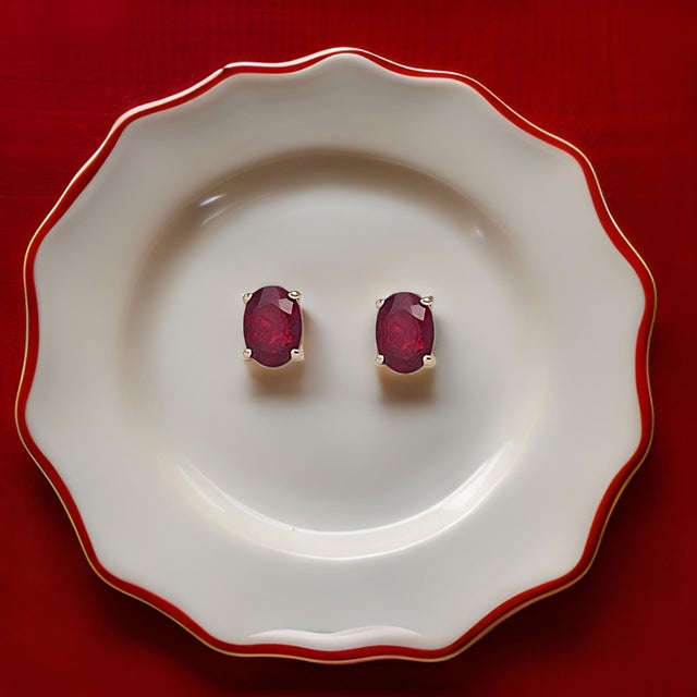 Natural Ruby Stud Earrings 14k Yellow Gold 2 TCW Certified For Sale In New York - Image 6 of 13