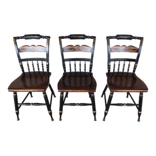 L Hitchcock Maple Stenciled Eagle Back Tavern Inn Chairs - Set of 3 For Sale