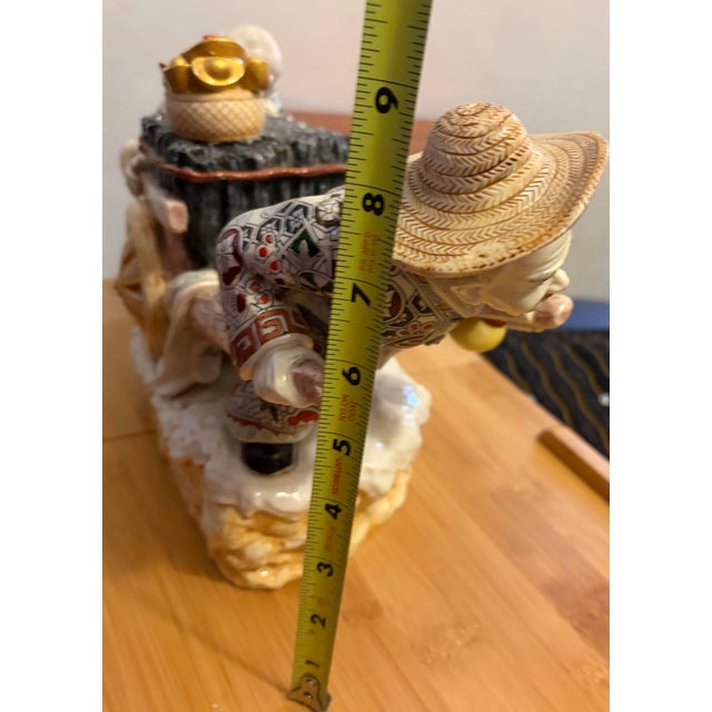 Vintage Italian Chinoiserie Faux Alabaster Prosperity Cart Sculpture For Sale - Image 9 of 9
