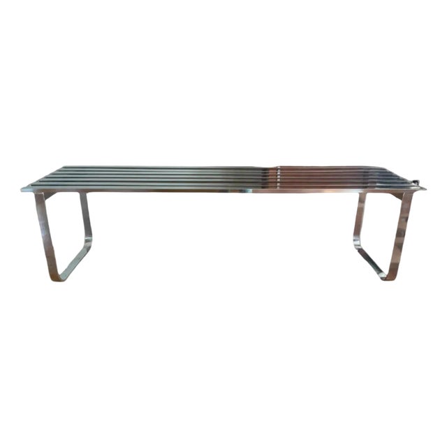 Vintage Milo Baughman Chrome Slatted Coffee Table Bench for Dia For Sale