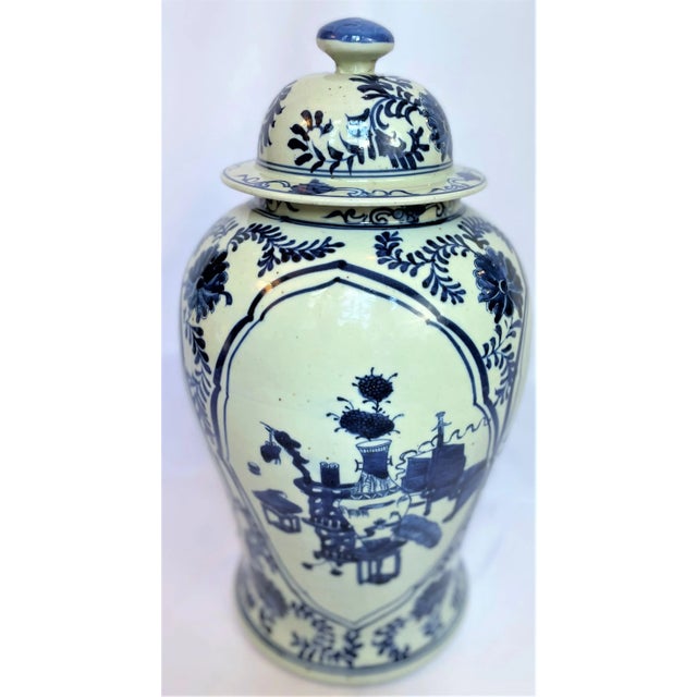 Contemporary Chinoiserie White & Blue Botanical Ginger Jar For Sale In Houston - Image 6 of 12