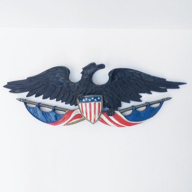 Cast Iron American Eagle Metal Wall Hanging With Crest and Flags Chairish