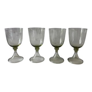 Set of 4 Juliska Green Blown Glass Wine Goblets For Sale