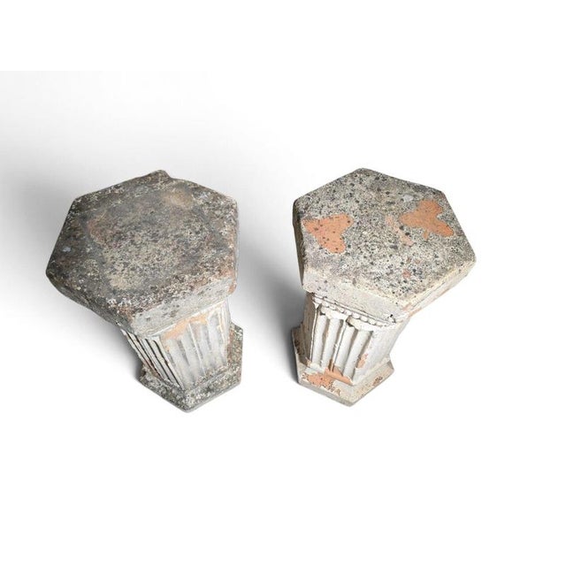 19th Century Italian Hexagonal Terracotta Pedestals with Classical Sculptures, Set of 2, 1880 For Sale - Image 6 of 8