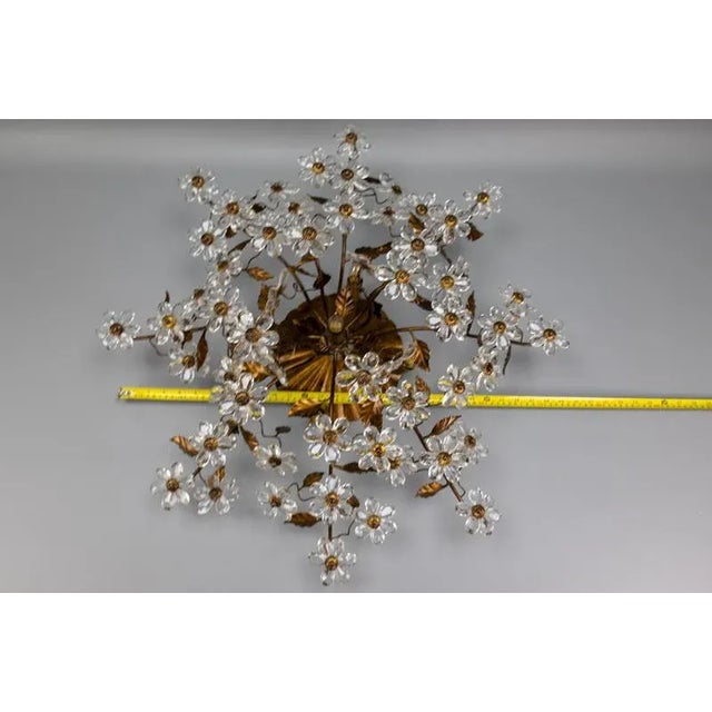 Large Italian Hollywood Regency Crystal Glass Flower Ceiling Light, 1950s For Sale - Image 18 of 18