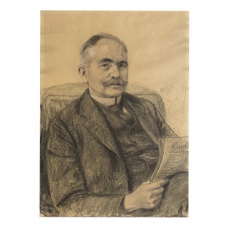 Heinrich Pforr, The Gentleman with the Mustache, Charcoal on Paper For Sale