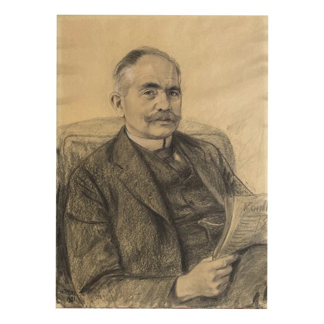 Heinrich Pforr, The Gentleman with the Mustache, Charcoal on Paper For Sale